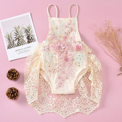 Baby Girls Cute Flower Lace Design Sleeveless Rompers childrensterritory