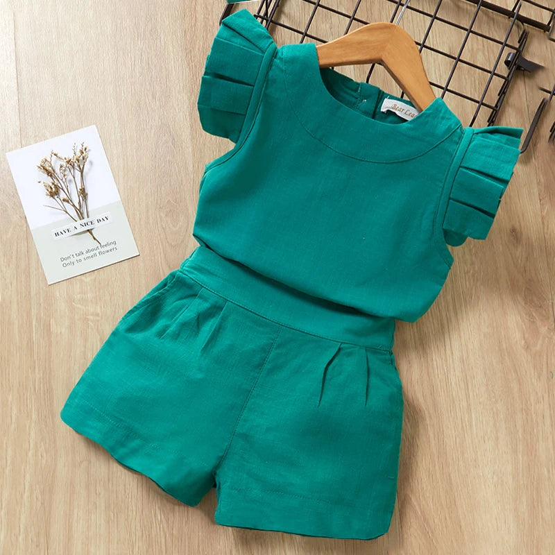 Kids Girls Cotton T-Shirt + Pant Summer 2 Piece Sets