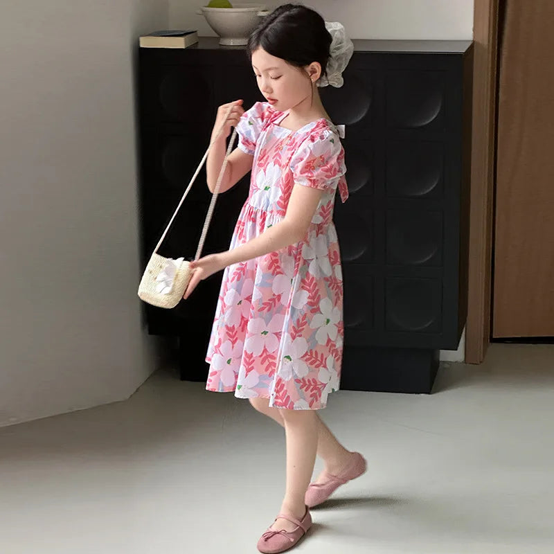 Young Girls' Floral Pattern Summer Party Dresses