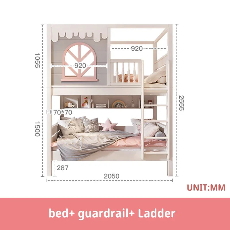 Beautiful Kids Bunk Beds with Large Storage Space and Guardrail