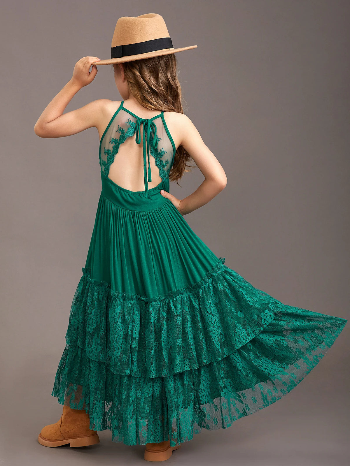Kids Girls Stylish Lace Design Cotton Bohemia Long Dresses childrensterritory