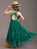 Kids Girls Stylish Lace Design Cotton Bohemia Long Dresses childrensterritory