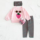 Baby Girls Strawberry Top with Striped Legging and Headscarf Set childrensterritory