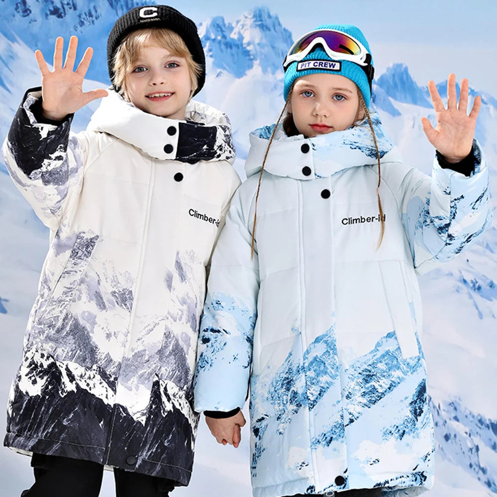 Warm Duck Down Padded Long Winter Snow Jacket for Kids