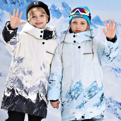 Warm Duck Down Padded Long Winter Snow Jacket for Kids childrensterritory