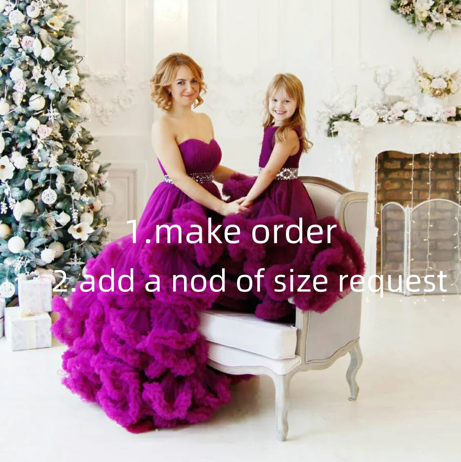 Puffy Purple Mommy and Me Long Matching Party Dress childrensterritory