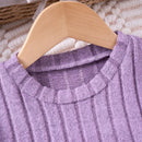 Little Girls Pleated Hem Top  and Pants Set with Bow Decoration