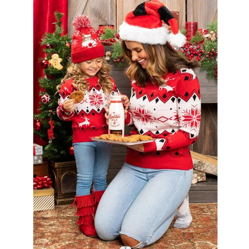 Jacquard Print Matching Christmas Sweater for Mother Daughter