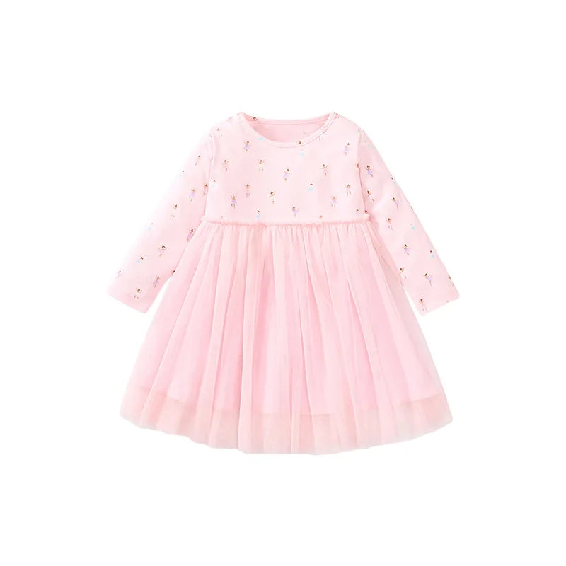 Cartoon Rainbow Design Long Sleeves Mesh Dresses for Girls