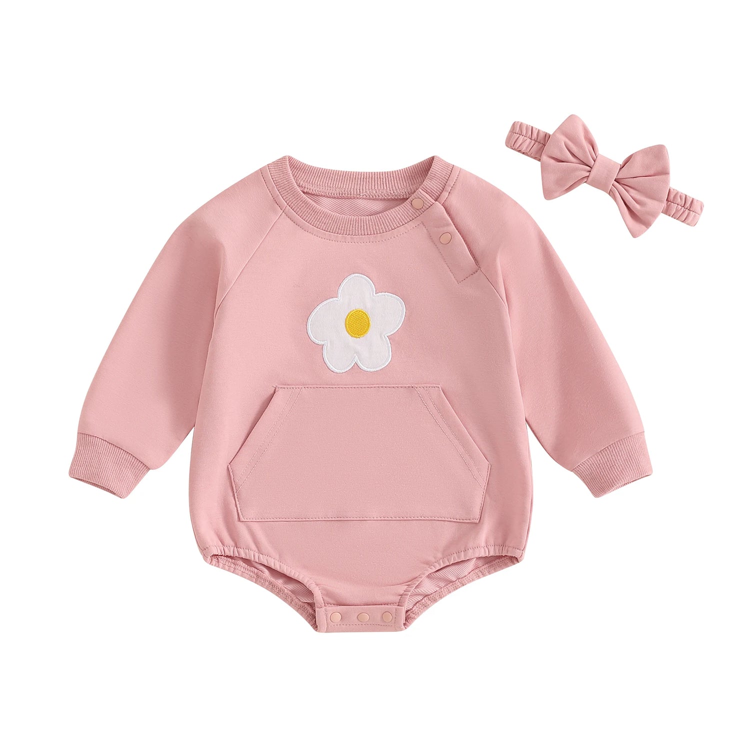 Flower Print Baby Girls Romper with Bowknot Headband