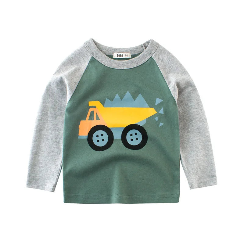 Cartoon Excavator Print Kids Boys Cotton T-shirts