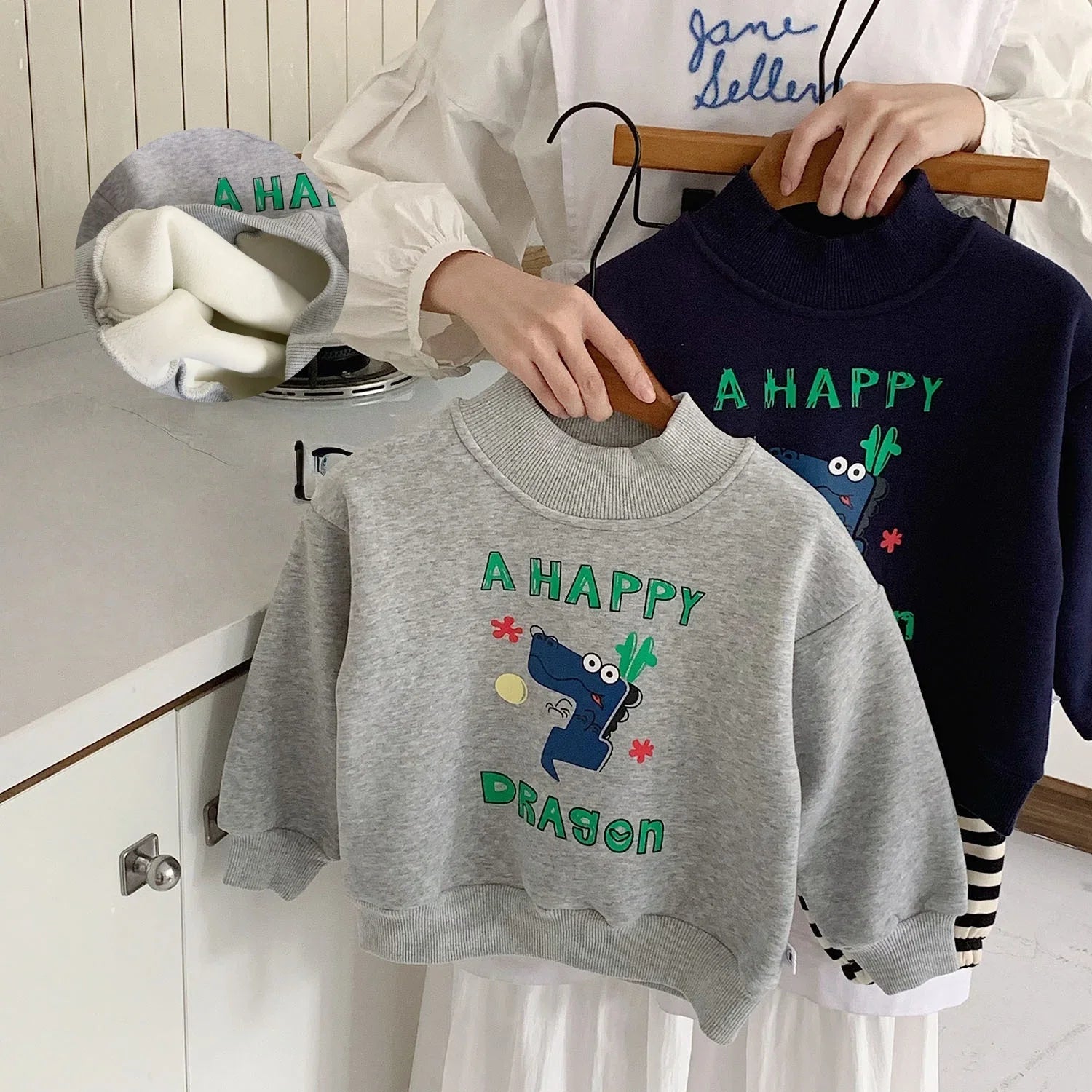 Kids Cartoon Print Long-Sleeved Winter Sweatshirt