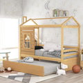 Twin Size Wood Storage Bunk Bed with Window and Roof