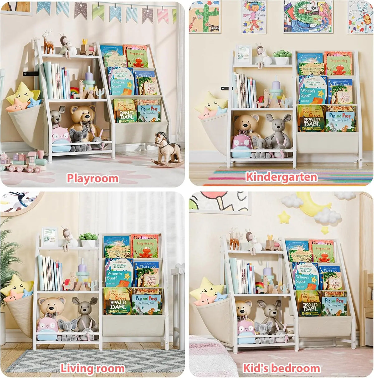 Kids 3-Tier Book Sling Shelf and Toy Storage Organizer