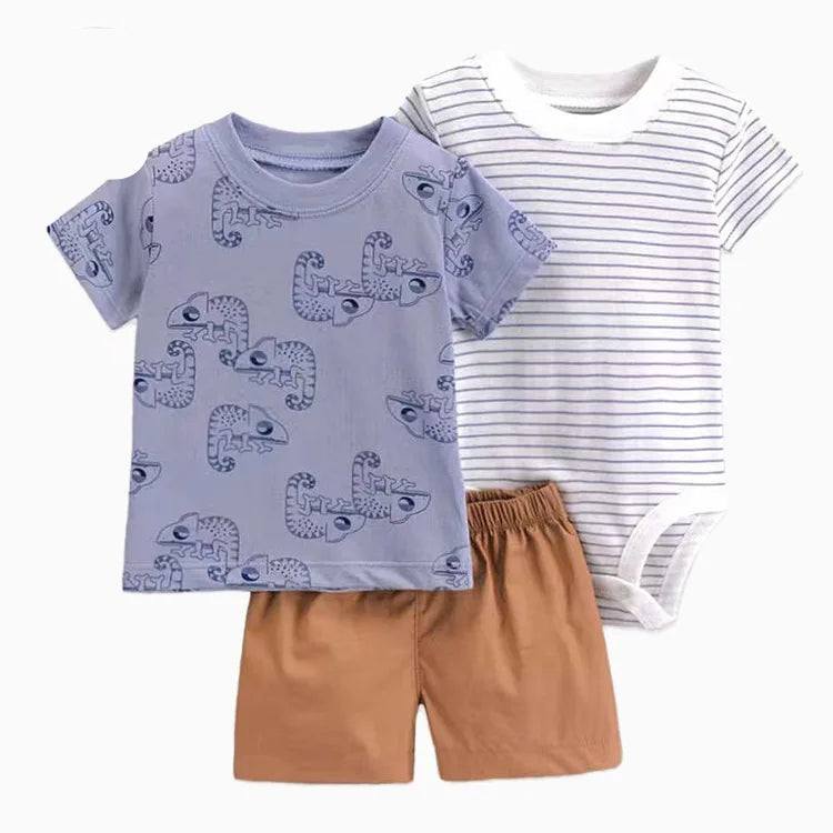 Baby Boys Cotton 3-Piece Short Bodysuit Set for Summer