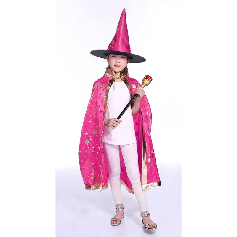 Kids Black Purple Red Carnival Cloak with Witch Hat