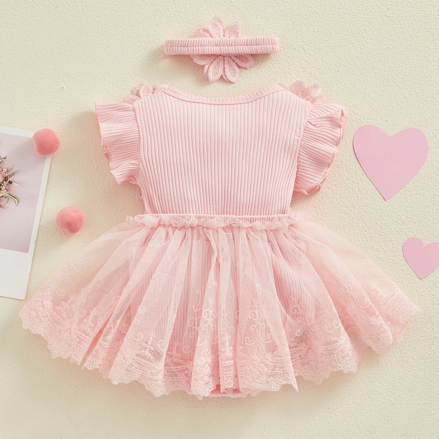 Baby Girl Lace Romper with Headband Outfit