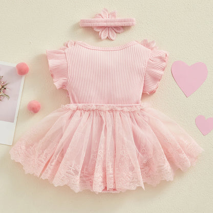 Baby Girl Lace Romper with Headband Outfit