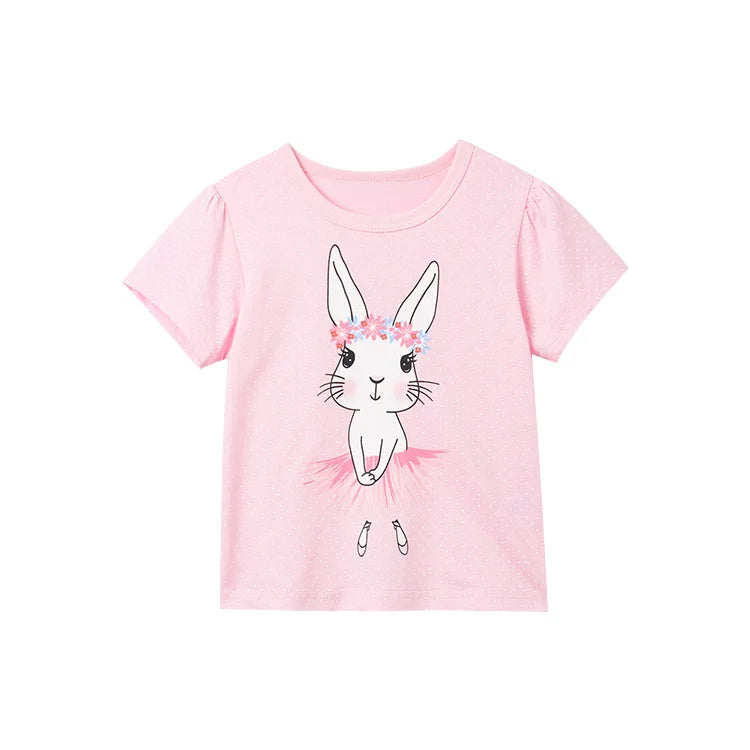 Half-Sleeves Cartoon Print Summer Casual Tops For Girls childrensterritory
