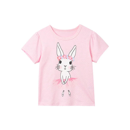 Half-Sleeves Cartoon Print Summer Casual Tops For Girls childrensterritory