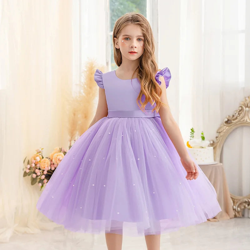 Kids Girls Big Bow Design Tulle Princess Dresses for Summer