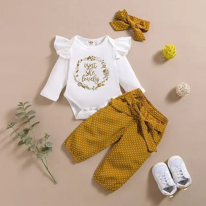 3Pcs Newborn Girl Bodysuit, Bow, Floral Pants Clothing Set childrensterritory