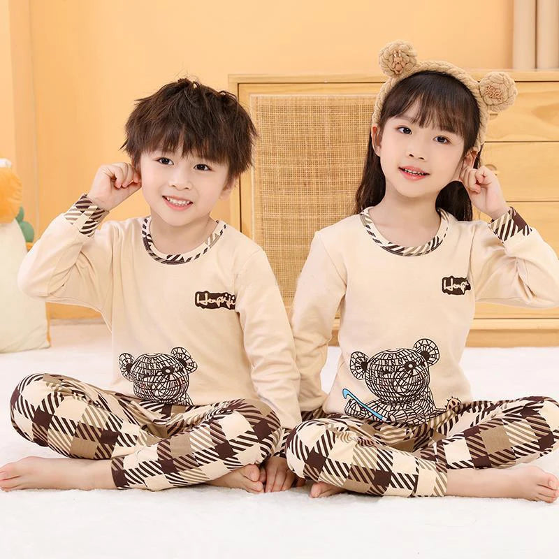 Long Sleeve Cartoon Design Kids Winter Warm Pajamas Sets childrensterritory