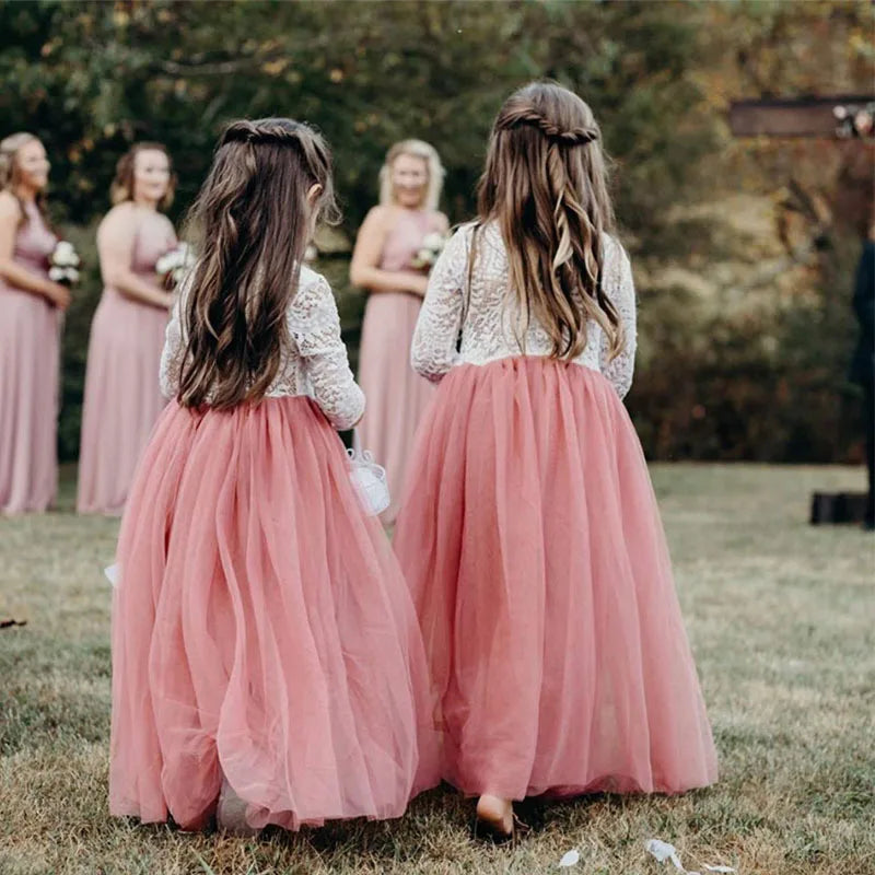 Kids Girls Flower Lace Design Princess Party Dresses for Summer childrensterritory