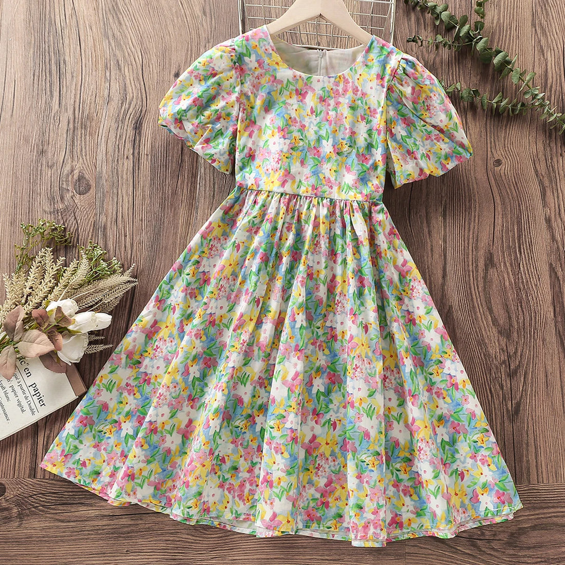Kids Girls Floral Print Party Dress for Summer childrensterritory