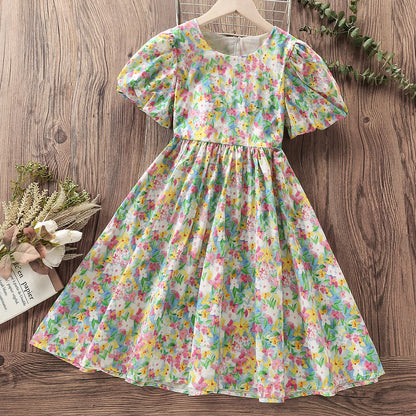 Kids Girls Floral Print Party Dress for Summer childrensterritory