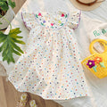 Kids Girls' Round Neck Embroidered Hollow Dress for Summer childrensterritory