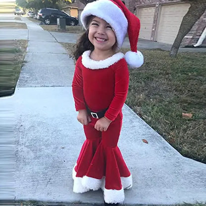 Kids Elegant Velvet Suit with Bell Bottom Pants for Christmas