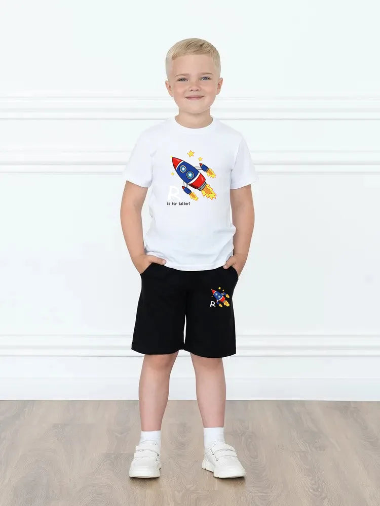 Kids Boys Music Headset Print T-shirt and Shorts Set childrensterritory
