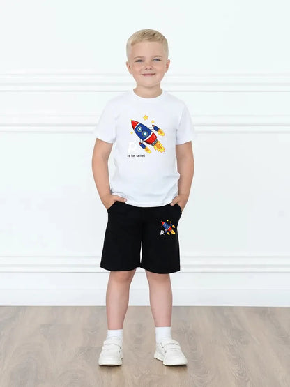 Kids Boys Music Headset Print T-shirt and Shorts Set childrensterritory