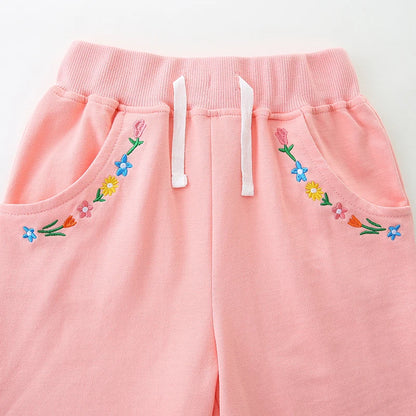 Flowers Embroidered Little Girls Cotton Soft Short Pants childrensterritory