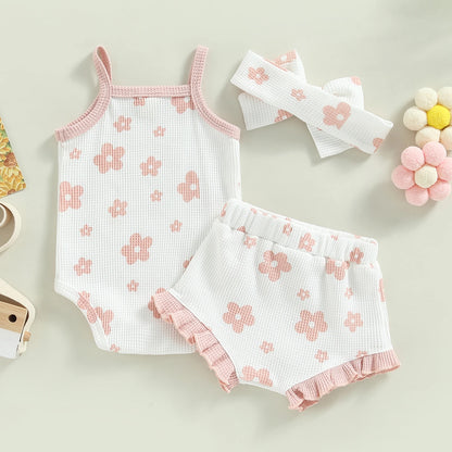 Baby Girl Floral Spaghetti Straps Sleeveless Romper Set