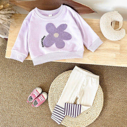 Baby Girls Flower Sweatshirt + Stripe Pants 2Pcs Outfit Set childrensterritory