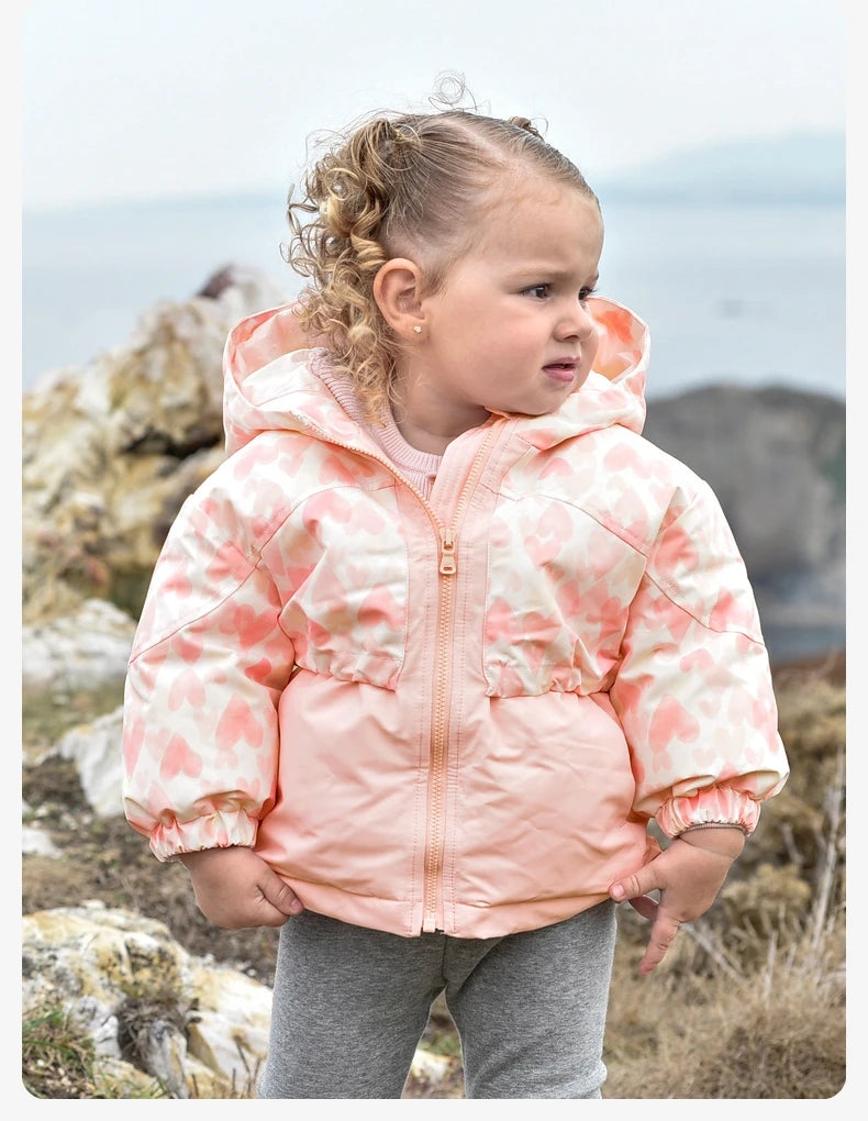 Heart Print Kids Girls Casual Padding Snow Jacket childrensterritory