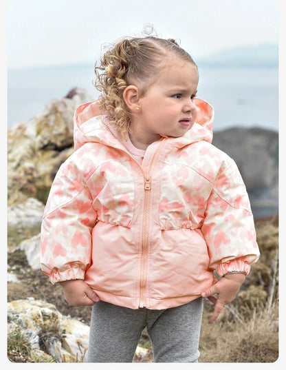 Heart Print Kids Girls Casual Padding Snow Jacket childrensterritory
