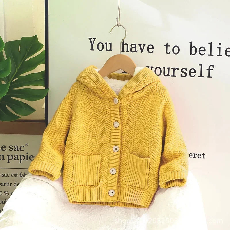 Thick Hooded Fleece Inside Solid Cardigans for Boys and Girls childrensterritory