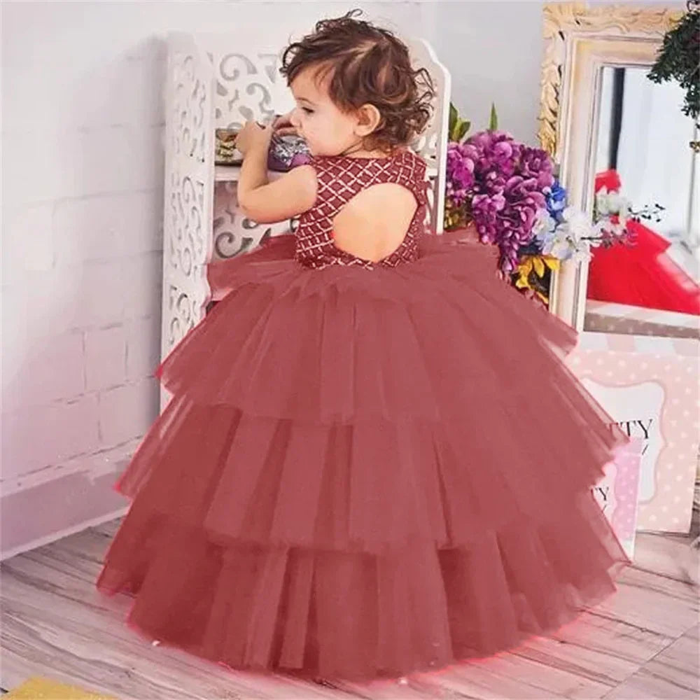 Tiered High-Low Puffy Girls Tulle Dress for Birthday Party