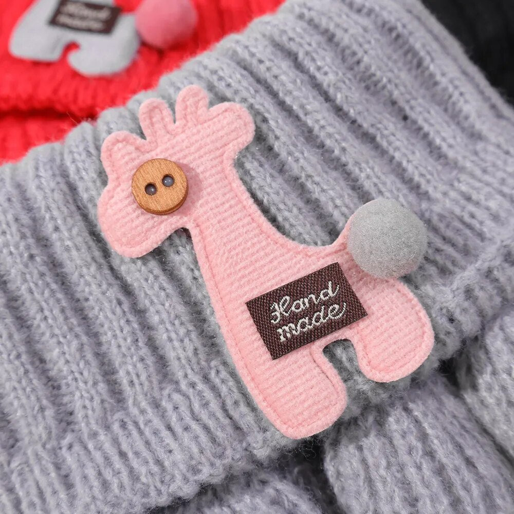 Kids Warm Thick Cartoon Giraffe Knit Scarfs Neck Sets childrensterritory
