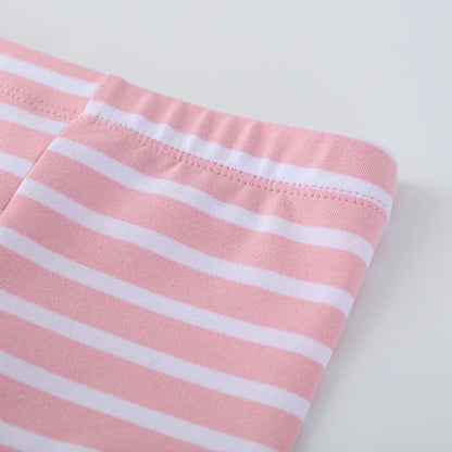 Girls Strawberry Print Striped Cotton Leggings childrensterritory