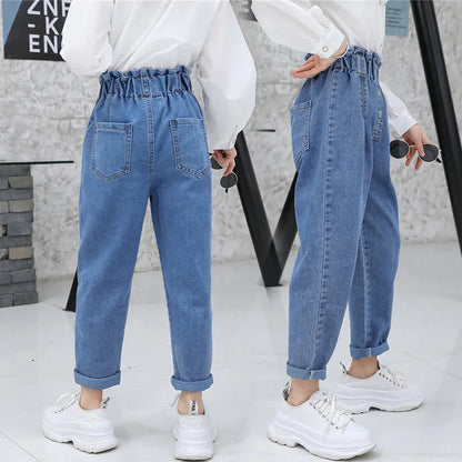 Casual High Waist Elastic Denim Pants for Girls childrensterritory