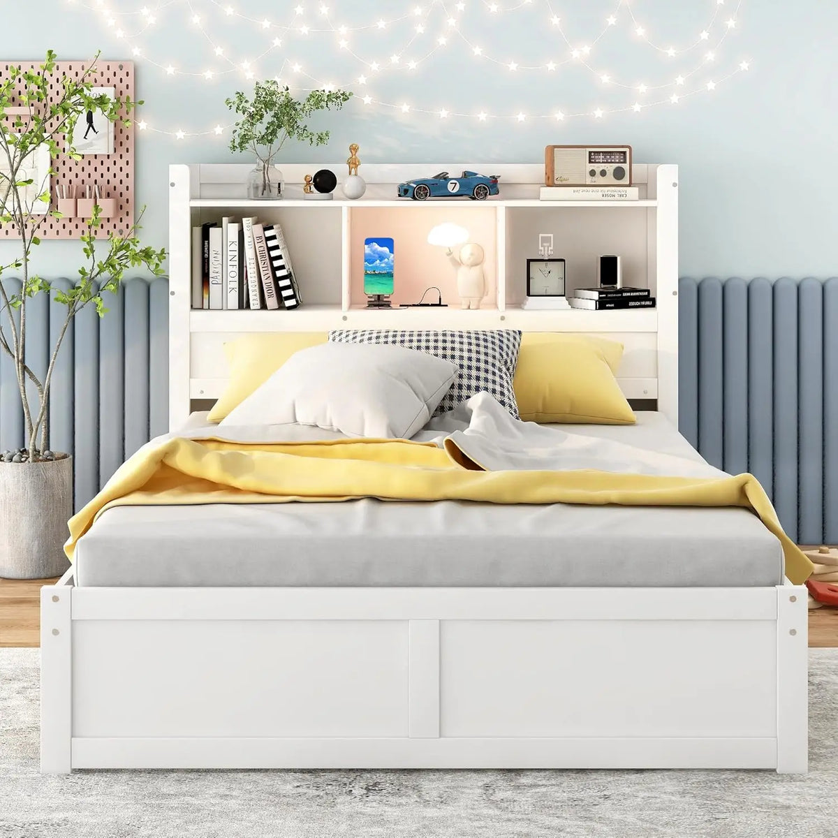 Full Size Bed with Bookcase, Trundle, Charging Station