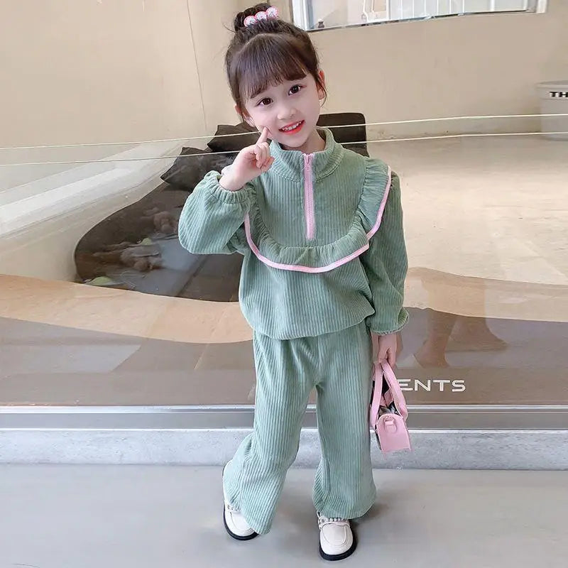 Kids Girl Korean Style Sweater + Pants Fashionable Two Piece Set childrensterritory