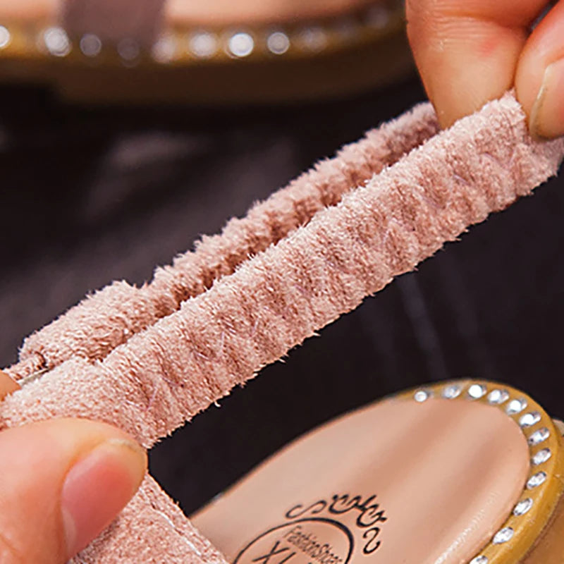 Elegant Pearl Rhinestone Party Princess Sandals for Little Girls