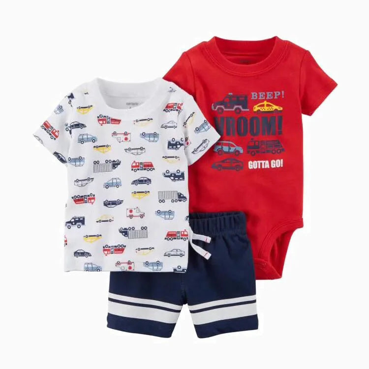 Baby Boys Cotton 3-Piece Short Bodysuit Set for Summer