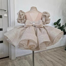 Kids Girl Shiny Puff First Communion Ruffle Dresses With Bow