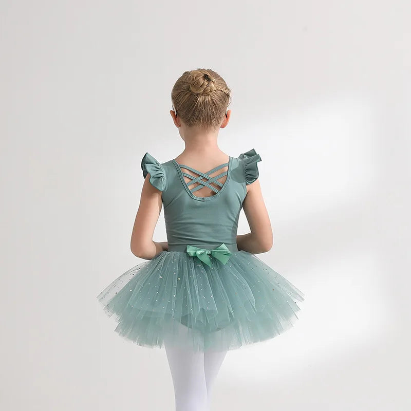 Kids' Girls' Designer Gymnastics Ballet Leotard with Tutu Skirt